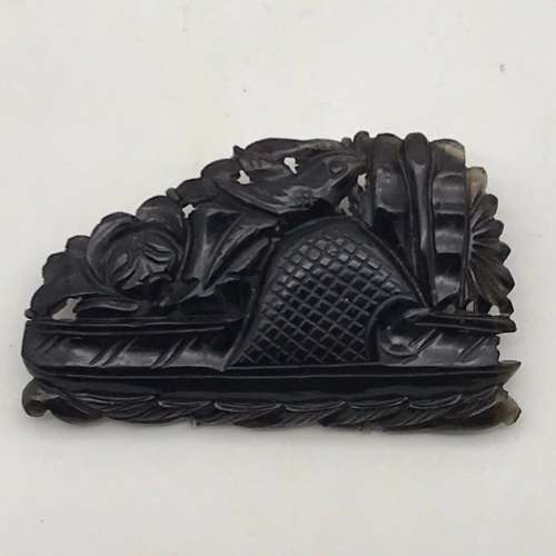 Chinese Carved `Smokey Quartz Brooch
