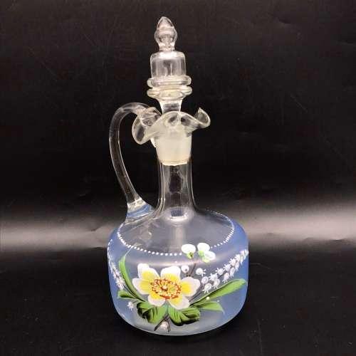 1950`s Hand-Blown, Painted Glass Decanter & Stopper