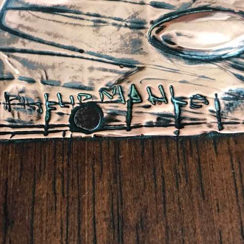 Vintage Art Piece `Abstract Copper on Wood` (Signed)