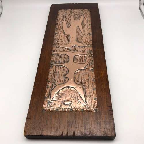 Vintage Art Piece `Abstract Copper on Wood` (Signed)