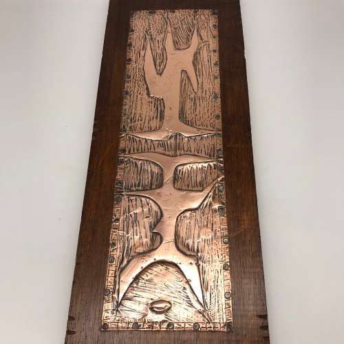 Vintage Art Piece `Abstract Copper on Wood` (Signed)