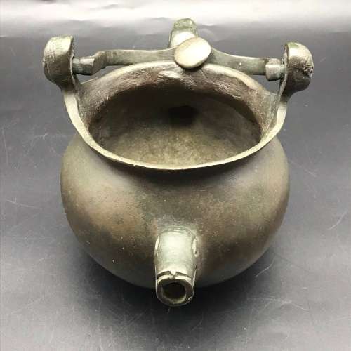 Antique Bronze `Double-Spouted` Cauldron or Pot