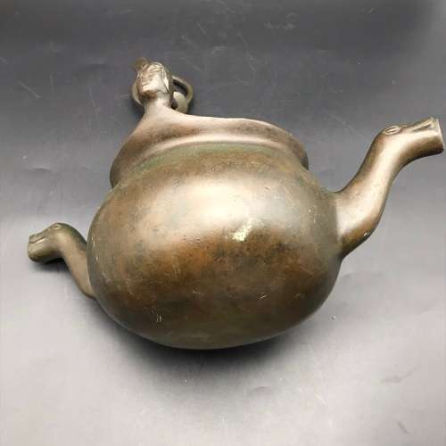 Antique Bronze `Double-Spouted` Cauldron or Pot