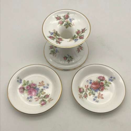 Royal Albert `Moss Rose` Candlestick & Pair of Dishes
