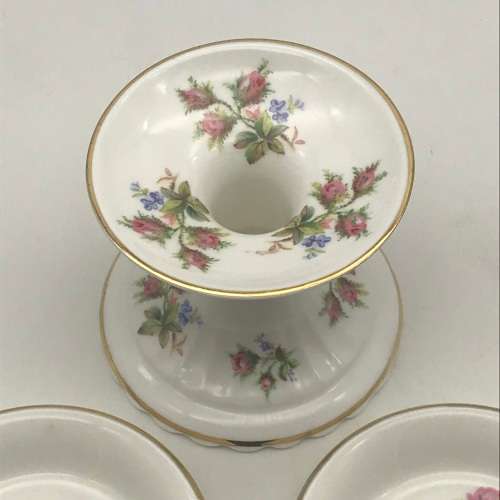 Royal Albert `Moss Rose` Candlestick & Pair of Dishes