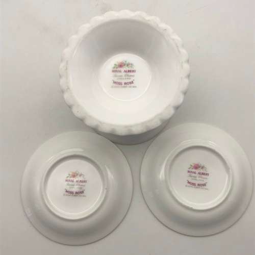 Royal Albert `Moss Rose` Candlestick & Pair of Dishes
