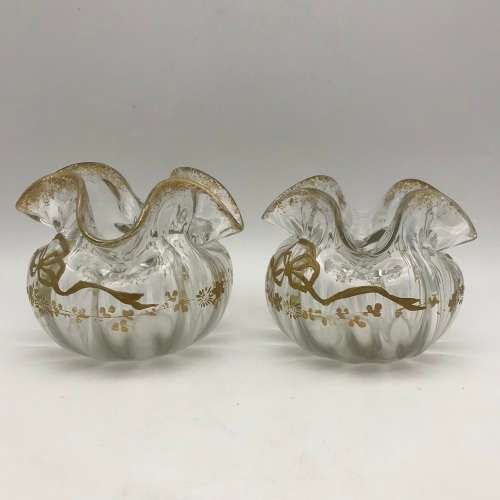 Pair Victorian `Gilt Decorated - Handkerchief` Glass Vases
