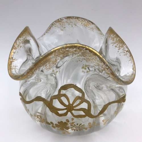 Pair Victorian `Gilt Decorated - Handkerchief` Glass Vases