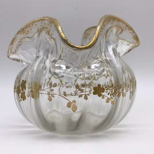 Pair Victorian `Gilt Decorated - Handkerchief` Glass Vases