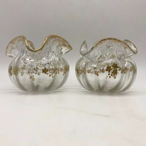 Pair Victorian `Gilt Decorated - Handkerchief` Glass Vases