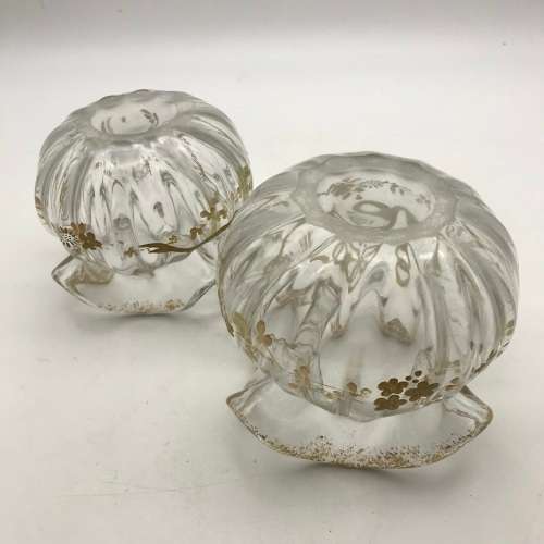 Pair Victorian `Gilt Decorated - Handkerchief` Glass Vases
