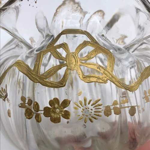 Pair Victorian `Gilt Decorated - Handkerchief` Glass Vases