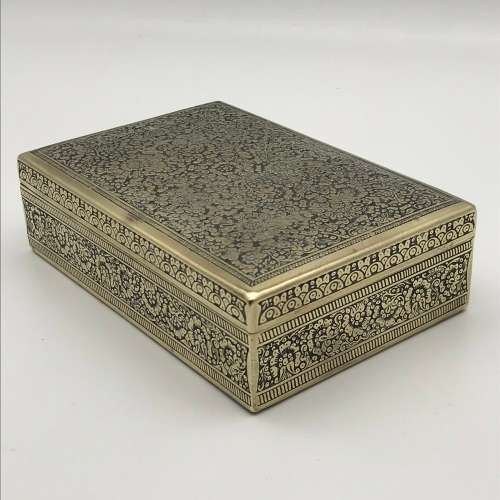 Early Brass & Enamel Cigar or Trinket Box