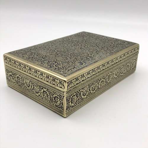 Early Brass & Enamel Cigar or Trinket Box