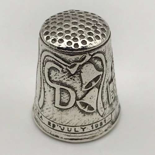 Early Solid Silver `Charles & Diana` Thimble
