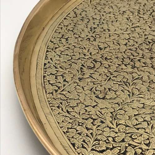 Vintage Round Hand-Tooled Brass Cocktail Tray