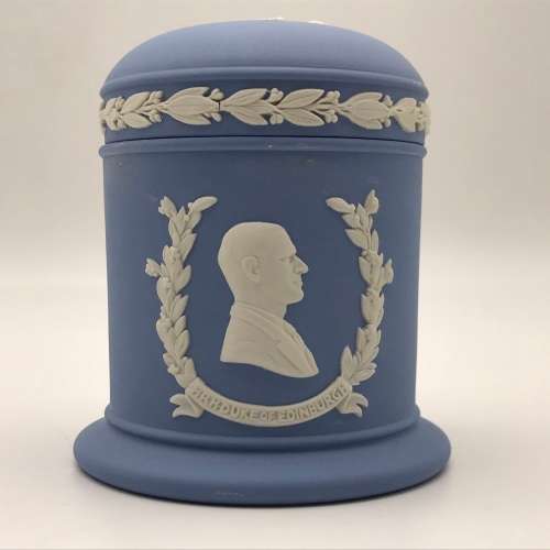 Blue `Wedgwood` Commemorative Jar & Lid