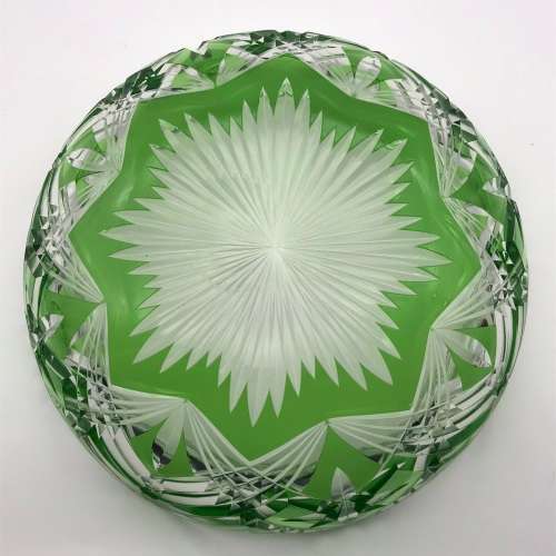 Beautiful Green `Cut to Clear` Vintage Crystal Bowl