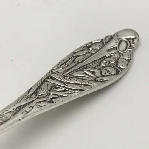 Early Sterling Silver `Stork` Baby Food Pusher