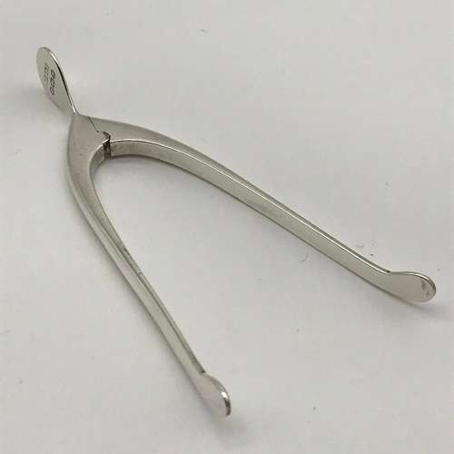 Unusual Solid Silver `Wishbone` Sugar Tongs