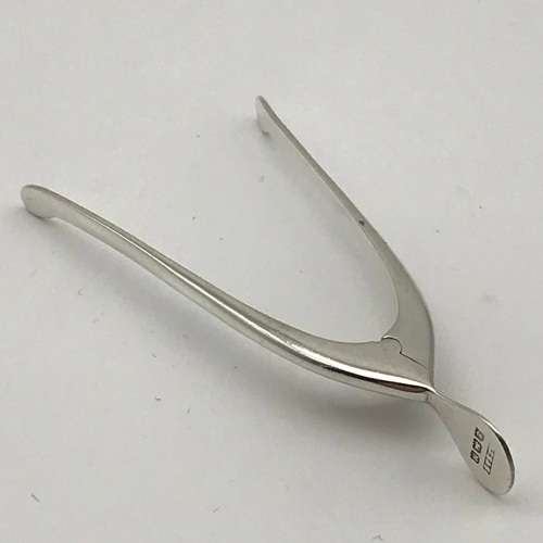 Unusual Solid Silver `Wishbone` Sugar Tongs