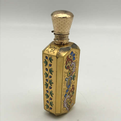 Amazing Antique 9ct Gold & Enamelled `Ludwig Moser` Glass Scent Bottle