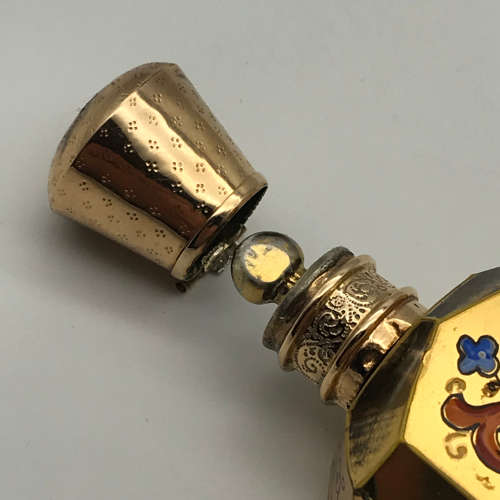 Amazing Antique 9ct Gold & Enamelled `Ludwig Moser` Glass Scent Bottle