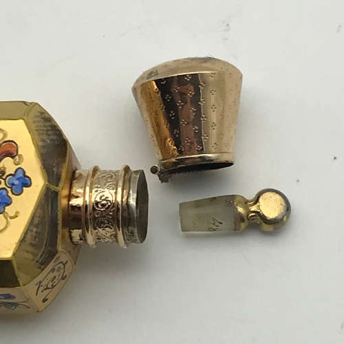 Amazing Antique 9ct Gold & Enamelled `Ludwig Moser` Glass Scent Bottle