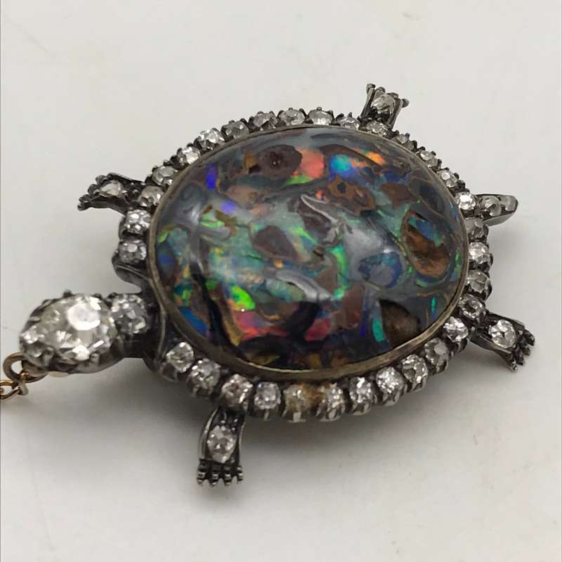Victorian Gold, Diamond & Opal Tortoise Brooch/Pendant
