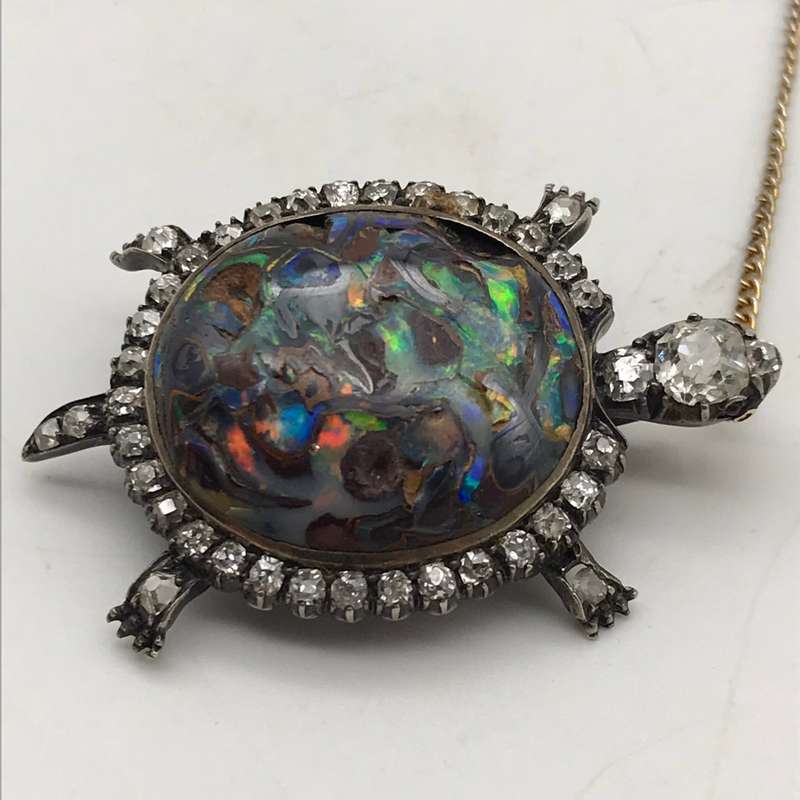 Victorian Gold, Diamond & Opal Tortoise Brooch/Pendant