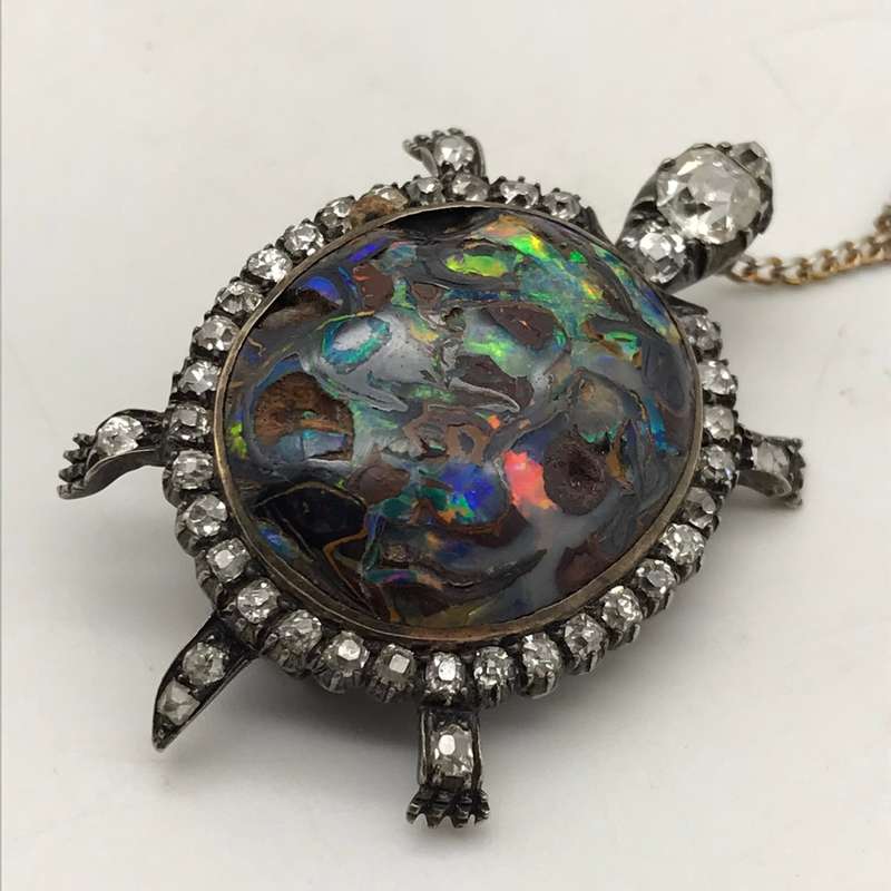 Victorian Gold, Diamond & Opal Tortoise Brooch/Pendant