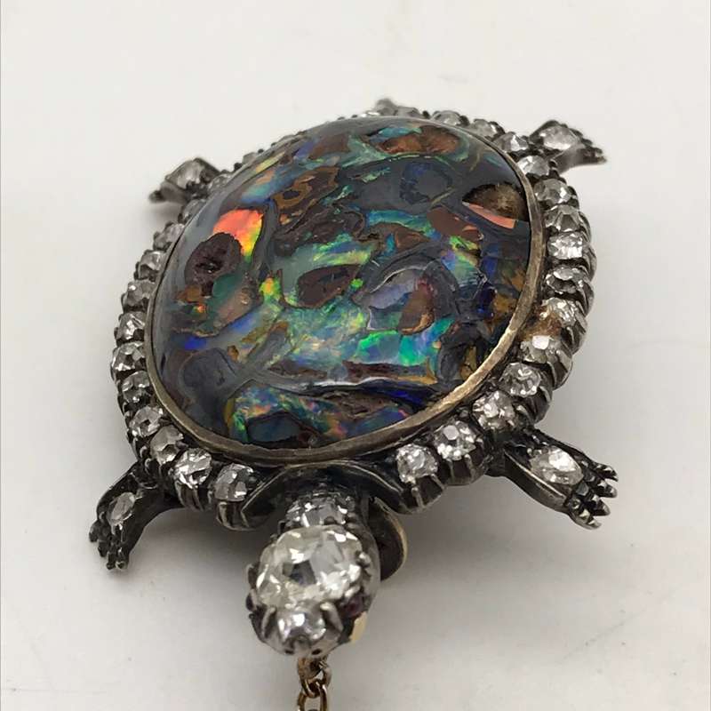 Victorian Gold, Diamond & Opal Tortoise Brooch/Pendant