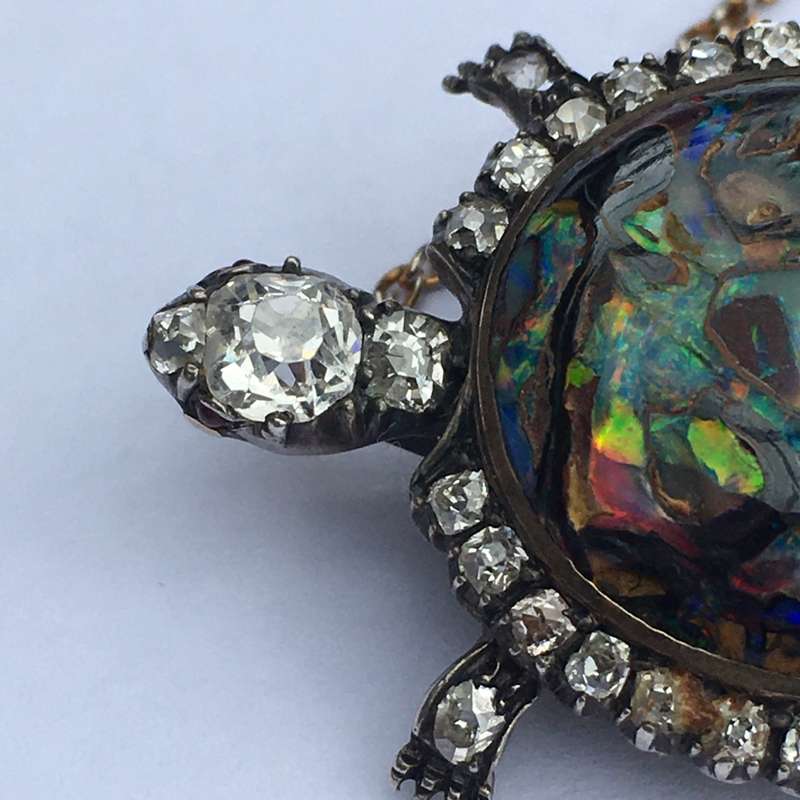 Victorian Gold, Diamond & Opal Tortoise Brooch/Pendant