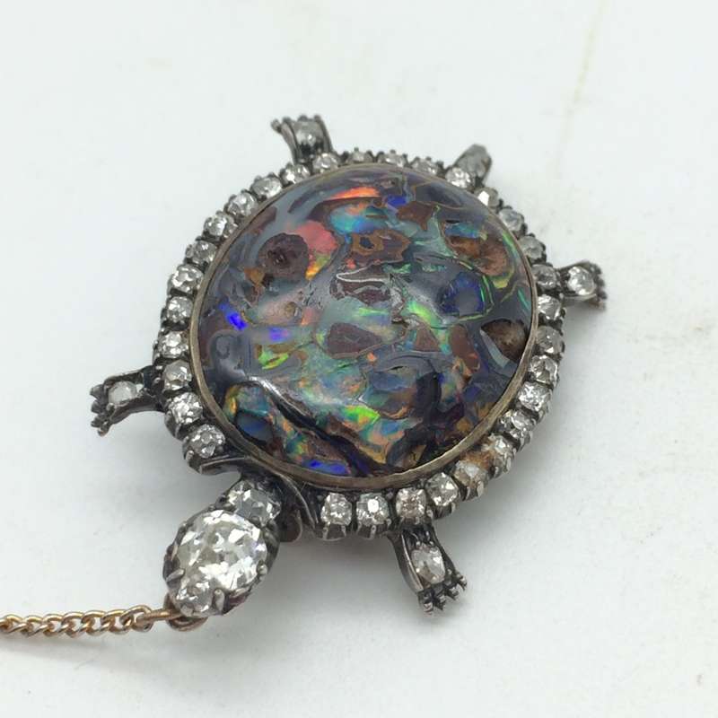 Victorian Gold, Diamond & Opal Tortoise Brooch/Pendant