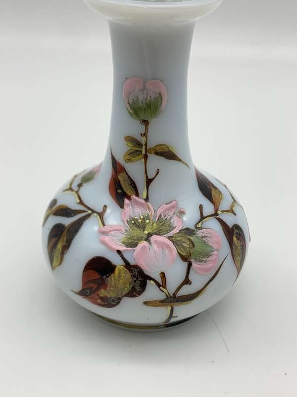 Antique Hand Painted Opaline Glass Scent Bottle