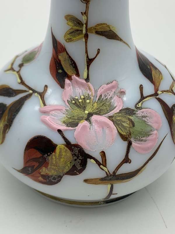 Antique Hand Painted Opaline Glass Scent Bottle