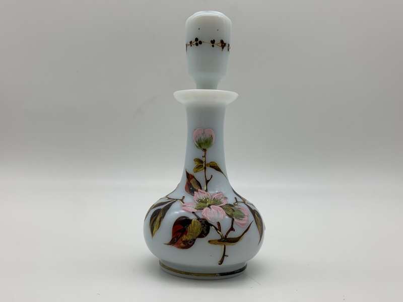 Antique Hand Painted Opaline Glass Scent Bottle