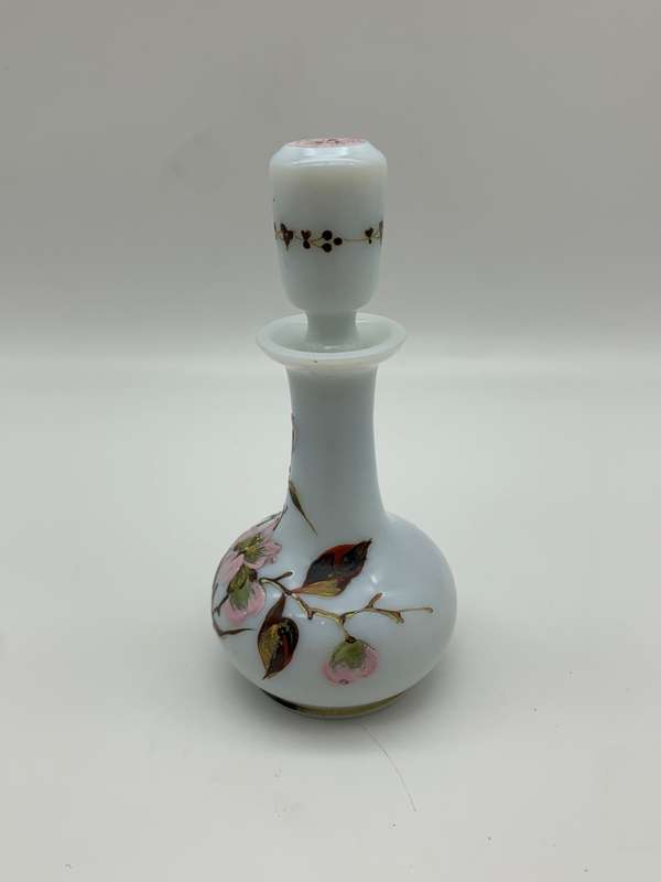 Antique Hand Painted Opaline Glass Scent Bottle