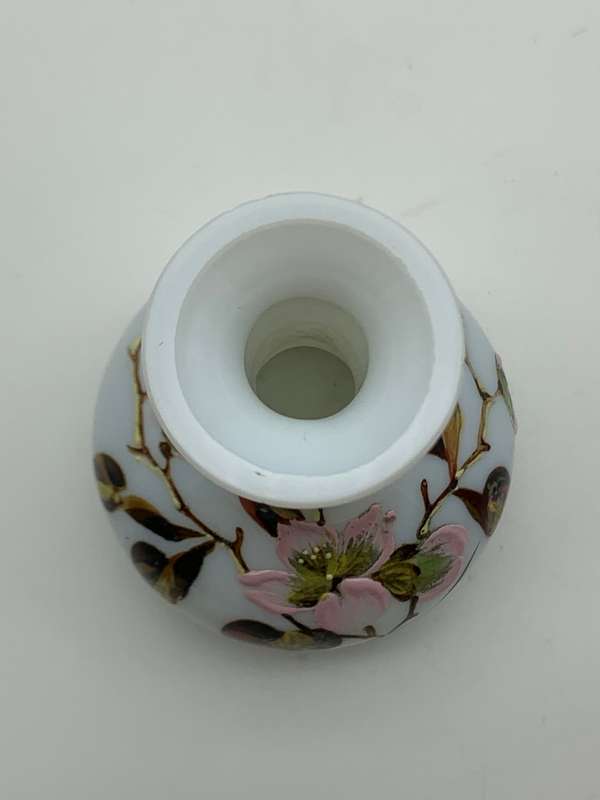 Antique Hand Painted Opaline Glass Scent Bottle
