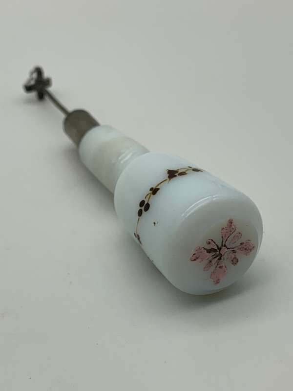 Antique Hand Painted Opaline Glass Scent Bottle