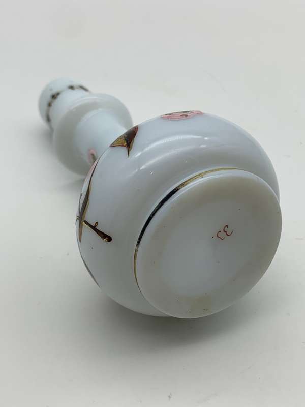 Antique Hand Painted Opaline Glass Scent Bottle