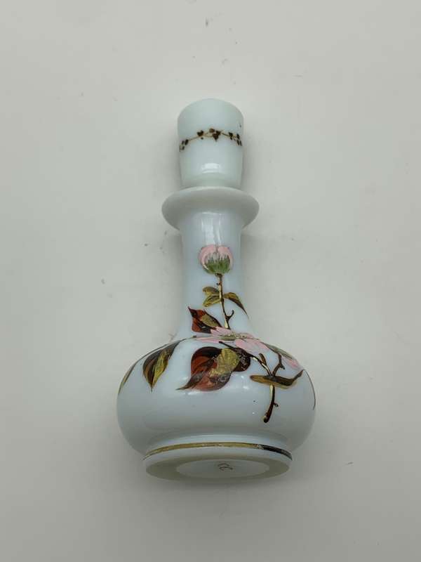Antique Hand Painted Opaline Glass Scent Bottle