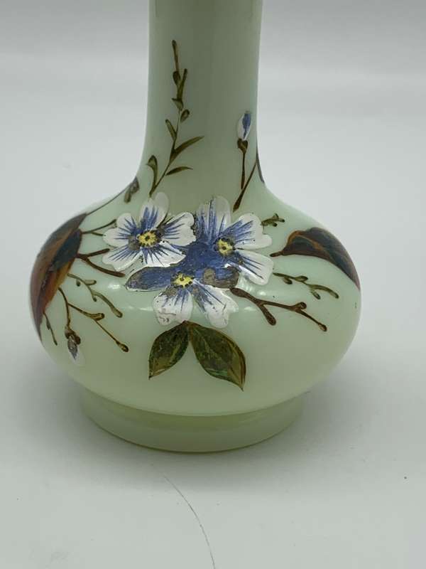 Antique Hand Painted Opaline Glass Scent Bottle