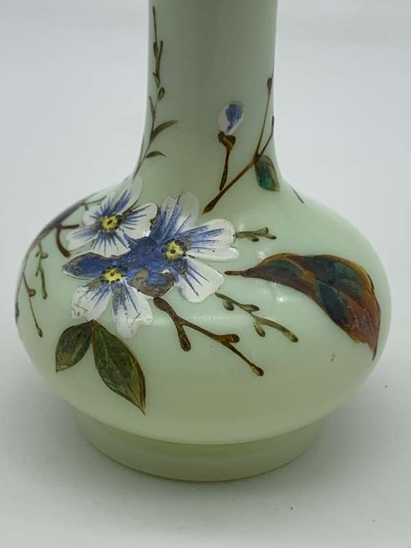 Antique Hand Painted Opaline Glass Scent Bottle