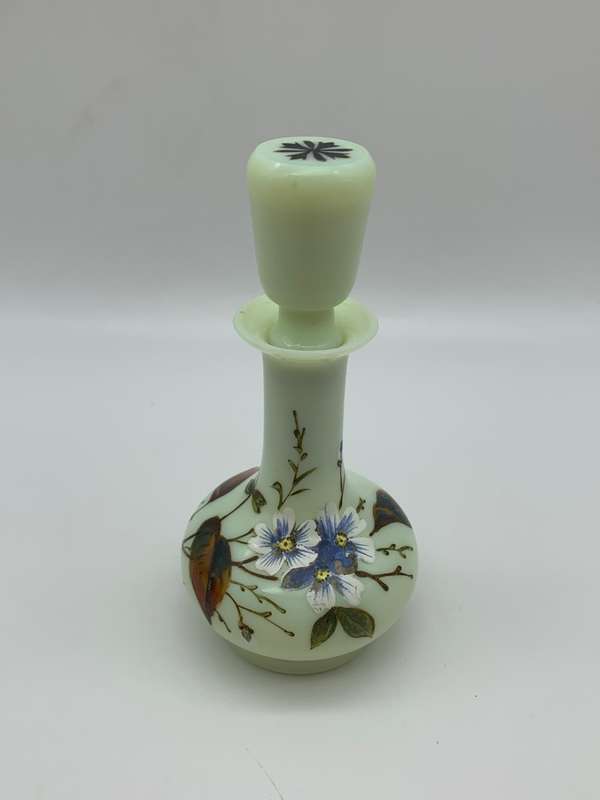 Antique Hand Painted Opaline Glass Scent Bottle