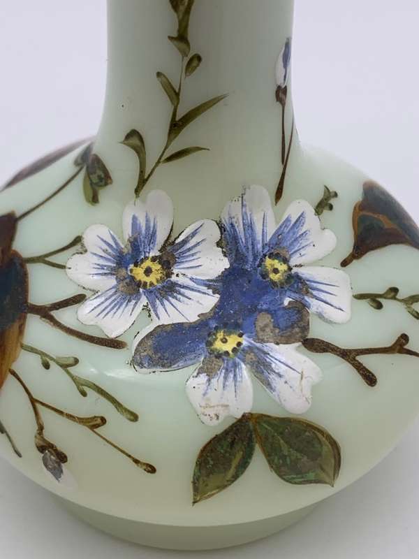 Antique Hand Painted Opaline Glass Scent Bottle