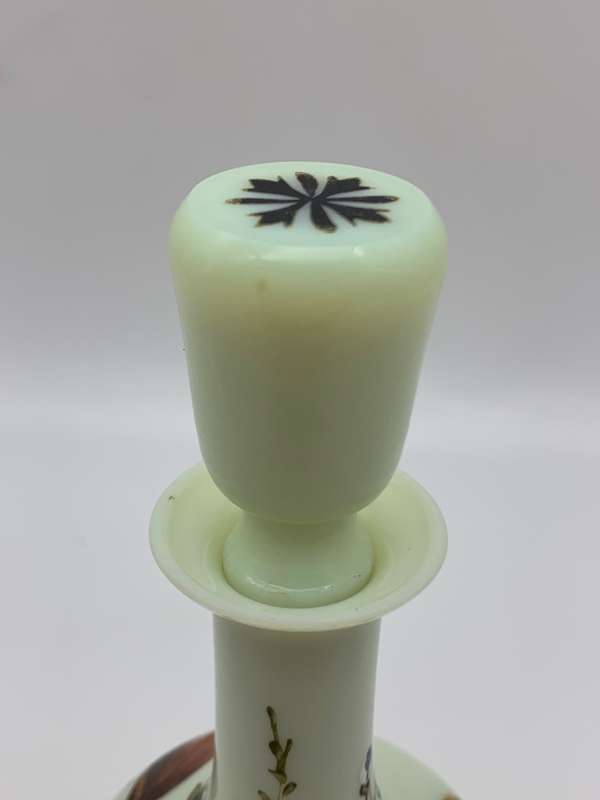Antique Hand Painted Opaline Glass Scent Bottle