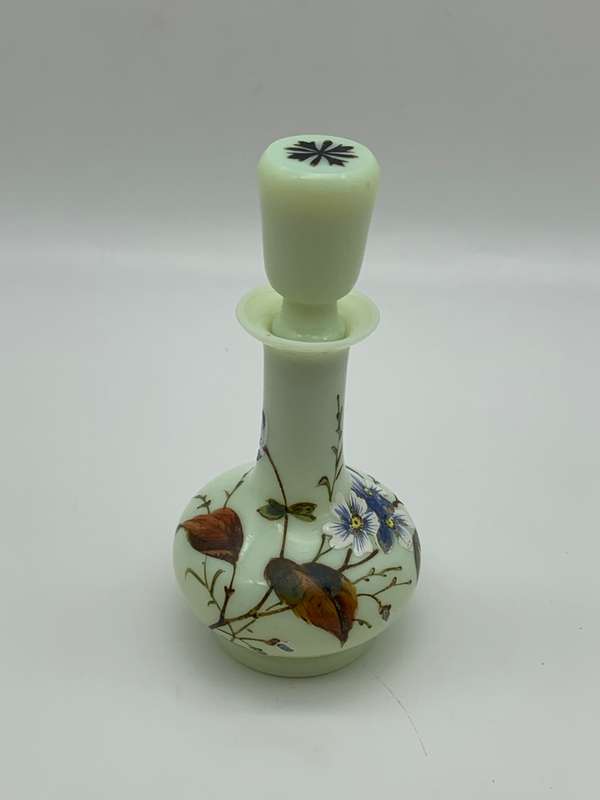 Antique Hand Painted Opaline Glass Scent Bottle
