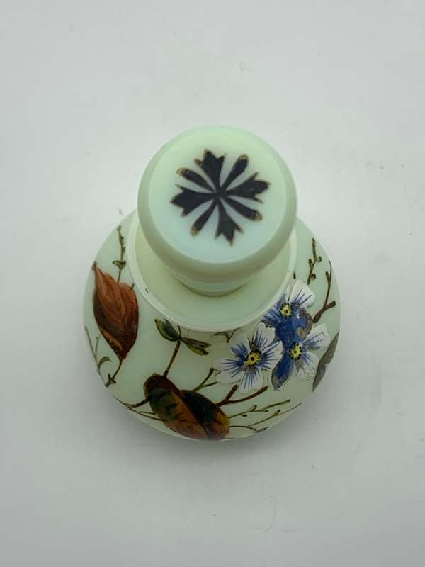 Antique Hand Painted Opaline Glass Scent Bottle
