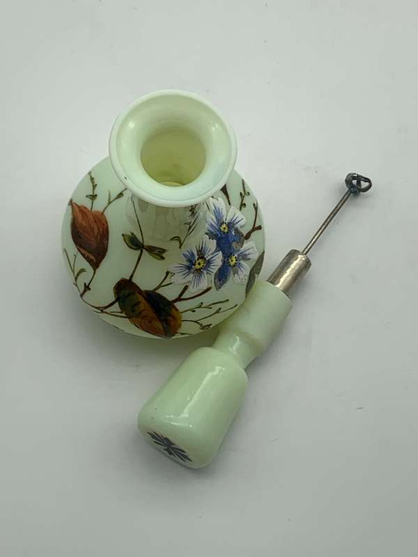 Antique Hand Painted Opaline Glass Scent Bottle